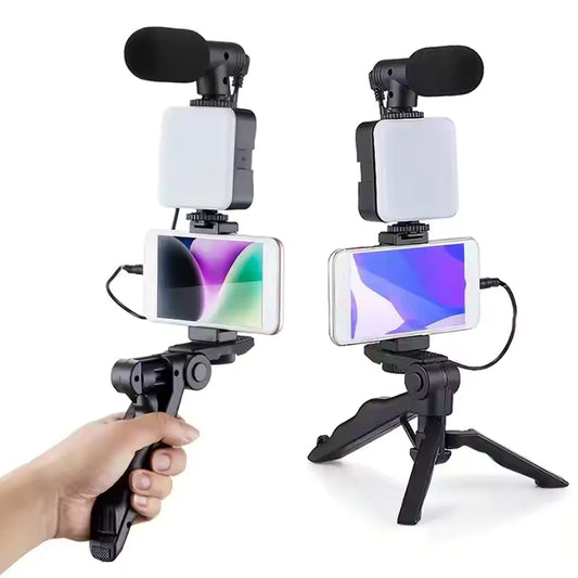 Kit de Filmagem com Luz LED e Microfone para Smartphone — Ideal para Criadores de Conteúdo e Vídeo