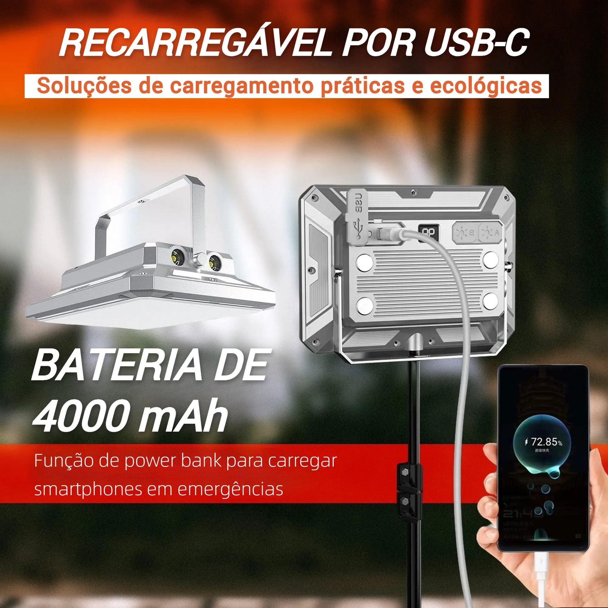 lanterna com soluções de carregamento ecológicas