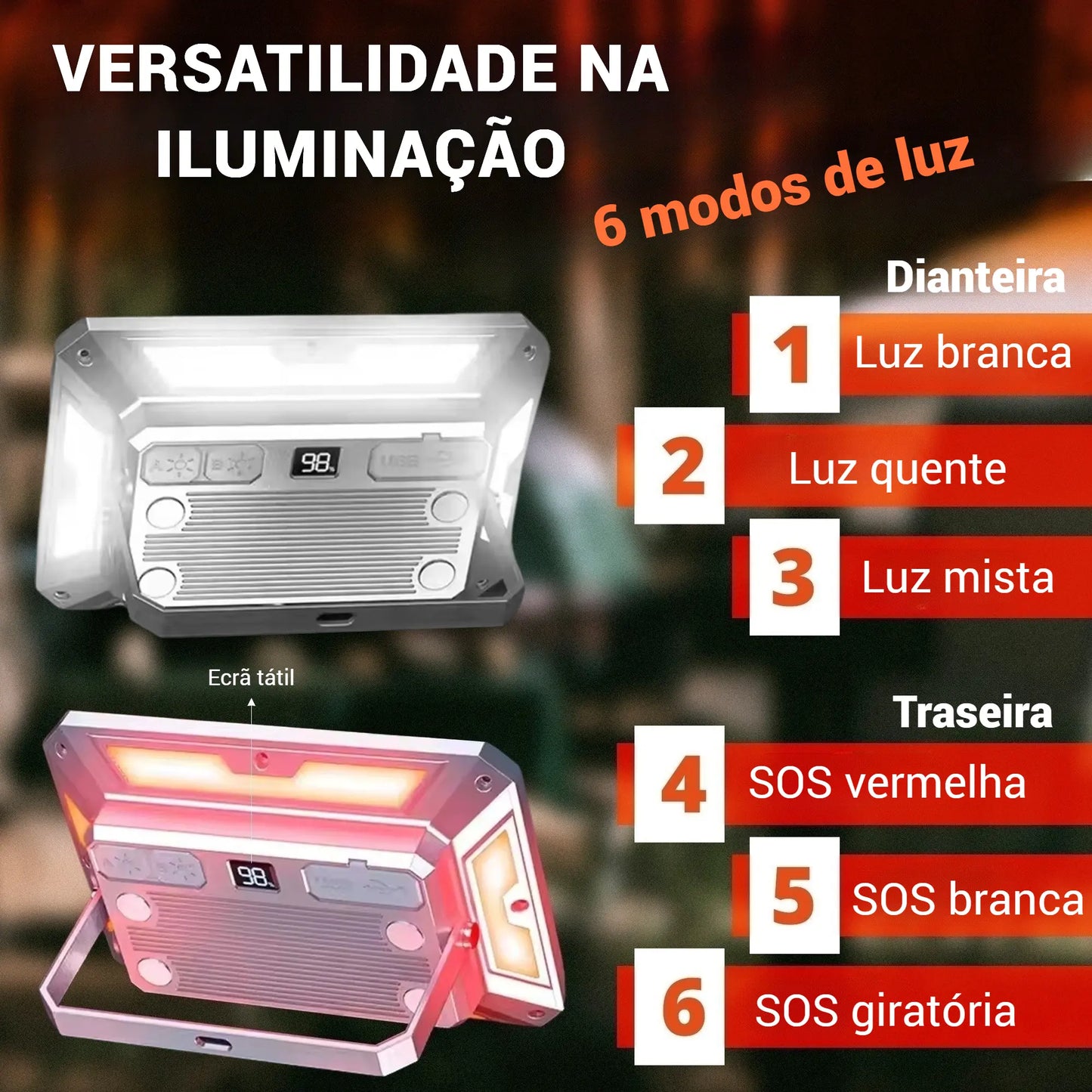 lanterna versátil com 6 modos de luz
