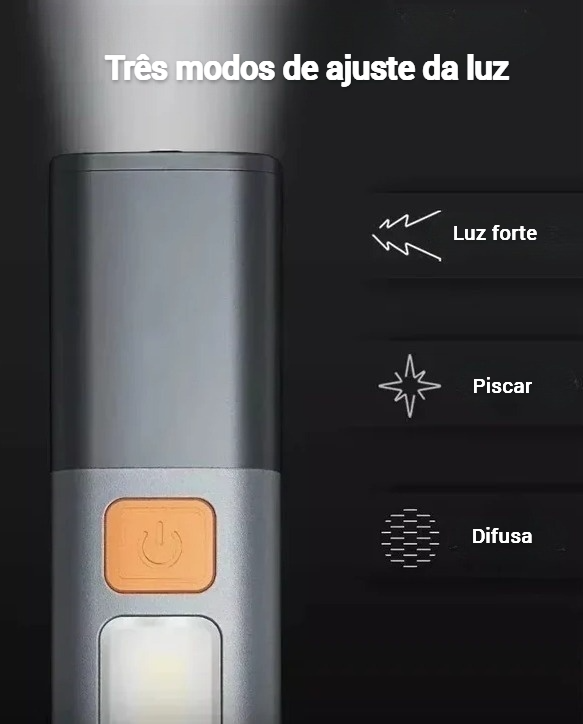 lanterna com 3 modos de ajuste de luz