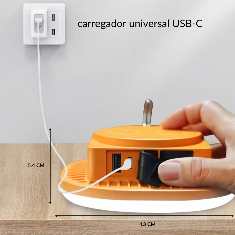 Luz LED Portátil Recarregável USB C, indicador de carga digital