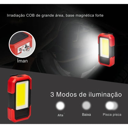 Luz de Trabalho LED Multiusos com Base Magnética e Clip, a Pilhas, 400LM COB